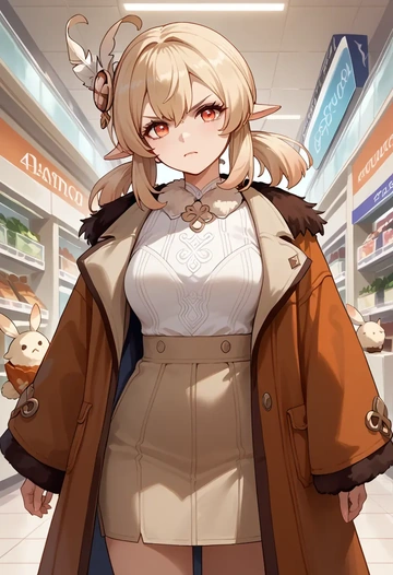 genshin impact,klee_(genshin_impact),coat,fur-collar,tailored trousers  - AI generated anime art