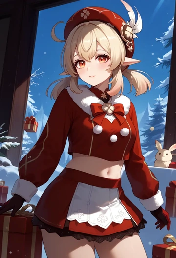 genshin impact,klee_(genshin_impact),Christmas,skirt  - AI generated anime art