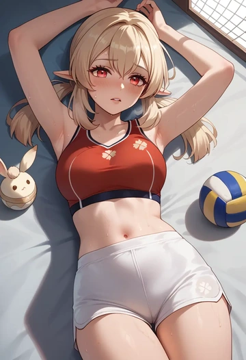 genshin impact,klee_(genshin_impact),volleyball uniform  - AI generated anime art