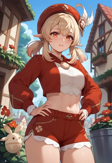 genshin impact,klee_(genshin_impact),red velvet shorts  - AI generated anime art