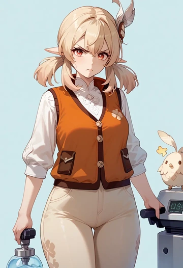 genshin impact,klee_(genshin_impact),vest,quilted,jogger pants  - AI generated anime art