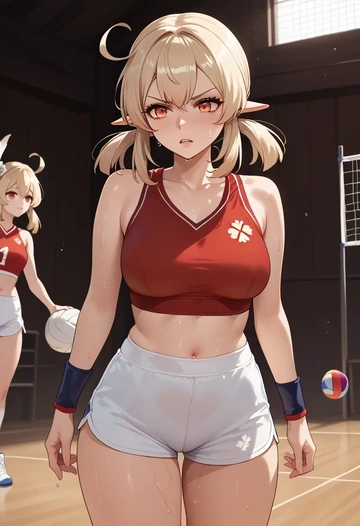 genshin impact,klee_(genshin_impact),volleyball uniform  - AI generated anime art