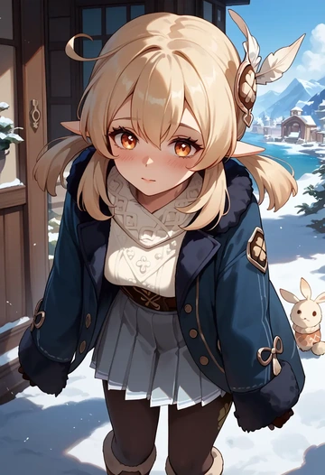 genshin impact,klee_(genshin_impact),winter,student uniform,puffer coat  - AI generated anime art