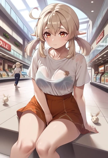 genshin impact,klee_(genshin_impact),running shirt,shorts,sneakers  - AI generated anime art