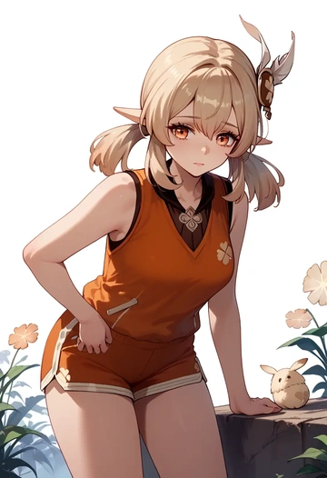 genshin impact,klee_(genshin_impact),sports vest,capri leggings  - AI generated anime art