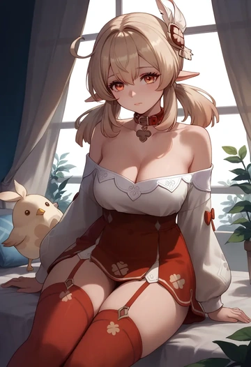 genshin impact,klee_(genshin_impact),collar,oversized,Thigh garters  - AI generated anime art