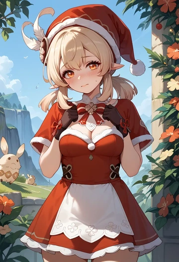 genshin impact,klee_(genshin_impact),Christmas,red velvet dress  - AI generated anime art