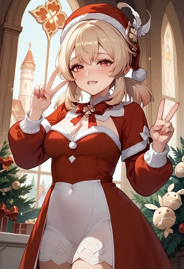 genshin impact,klee_(genshin_impact),Christmas,red velvet dress  - AI generated anime art