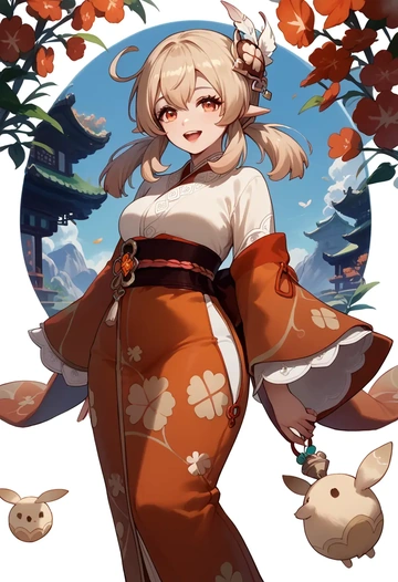 genshin impact,klee_(genshin_impact),kimono,silk,wide-leg trousers  - AI generated anime art