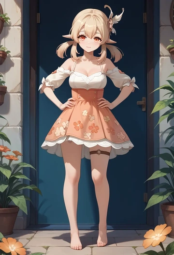 genshin impact,klee_(genshin_impact),silk slip dress,floral prints  - AI generated anime art