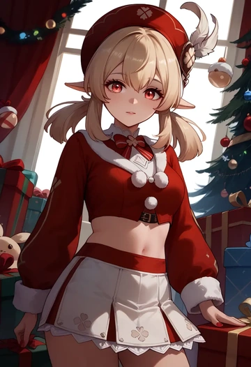 genshin impact,klee_(genshin_impact),Christmas,skirt  - AI generated anime art