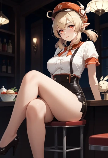 genshin impact,klee_(genshin_impact),leather,shorts  - AI generated anime art