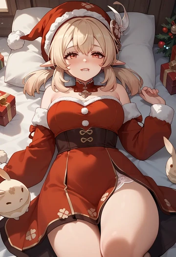 genshin impact,klee_(genshin_impact),Christmas,red velvet dress  - AI generated anime art