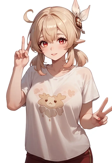 genshin impact,klee_(genshin_impact),tie-dye shirt,dolphin shorts  - AI generated anime art