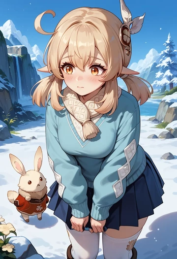 genshin impact,klee_(genshin_impact),winter,student uniform,puffer jacket  - AI generated anime art