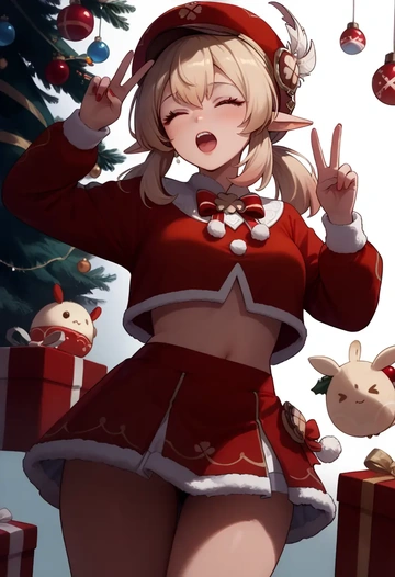 genshin impact,klee_(genshin_impact),Christmas,skirt  - AI generated anime art