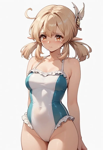 genshin impact,klee_(genshin_impact),retro style swimsuit,frilled neckline,bow detail  - AI generated anime art