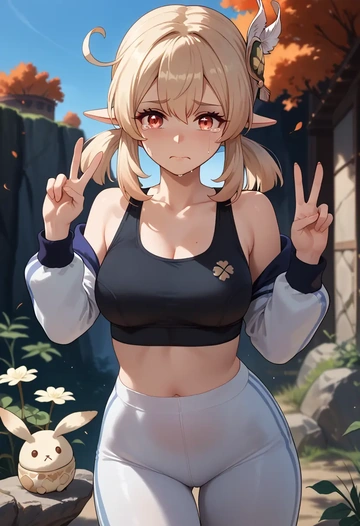 genshin impact,klee_(genshin_impact),athletic,track suit  - AI generated anime art