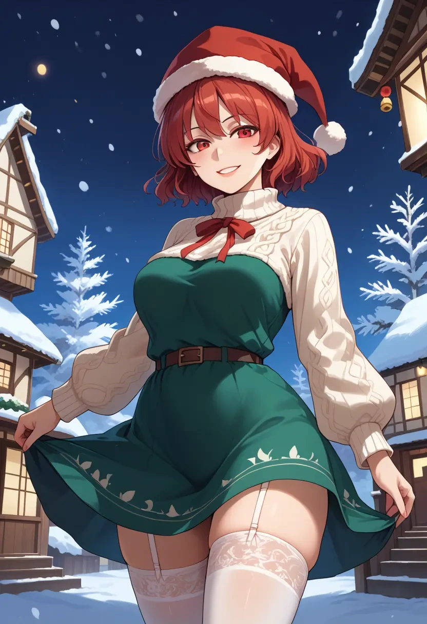 touhou,koakuma,Christmas,sweater dress,stockings  - 