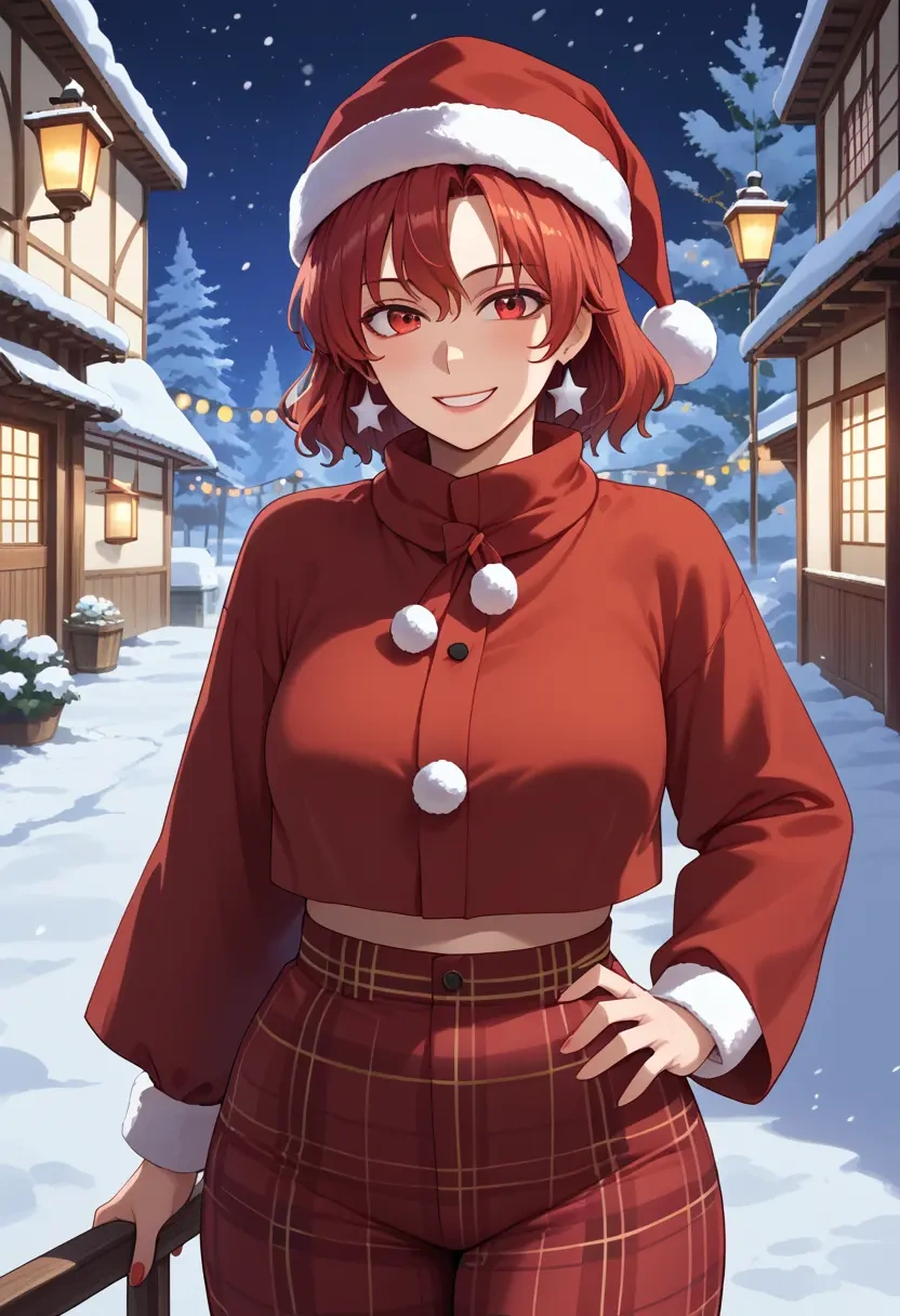 touhou,koakuma,Christmas,plaid trousers  - 