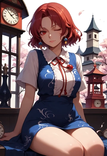 touhou,koakuma,calligraphy print shirt,dolphin shorts  - AI generated anime art