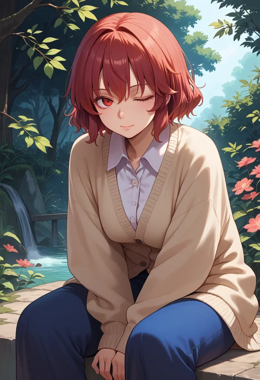 touhou,koakuma,cardigan,oversized,wide-leg pants  - 