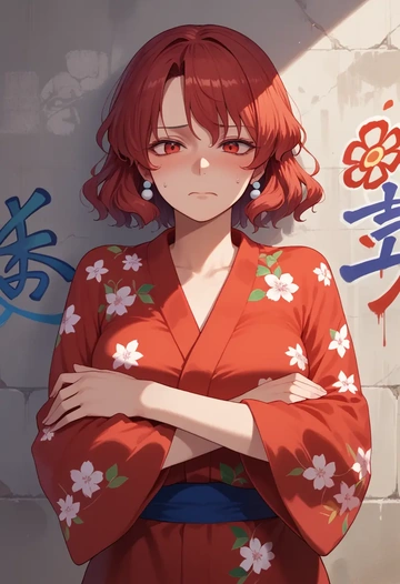 touhou,koakuma,floral graffiti blouse,dolphin shorts  - AI generated anime art