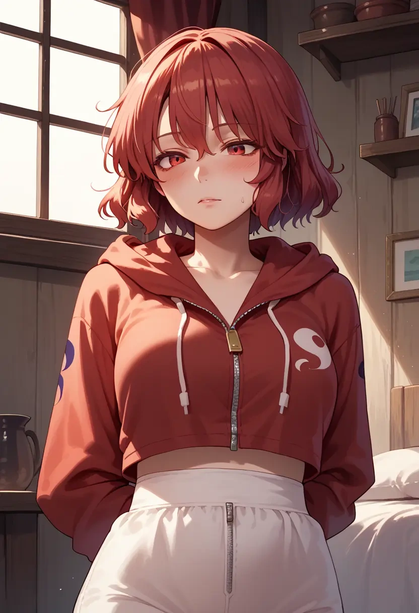 touhou,koakuma,crop hoodie,shorts  - 