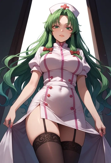 touhou,kochiya_sanae,nurse pantyhose,mini skirt, sexy  - AI generated anime art