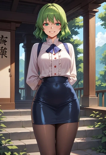 touhou,kochiya_sanae,shorts, pantyhose  - AI generated anime art