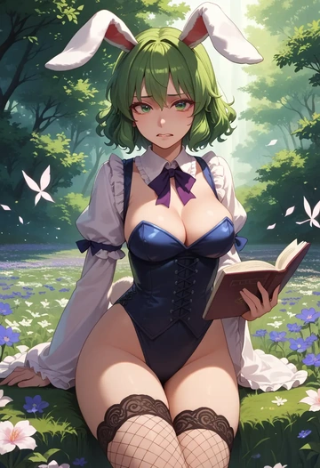 touhou,kochiya_sanae,bunny girl, sexy,stockings  - AI generated anime art