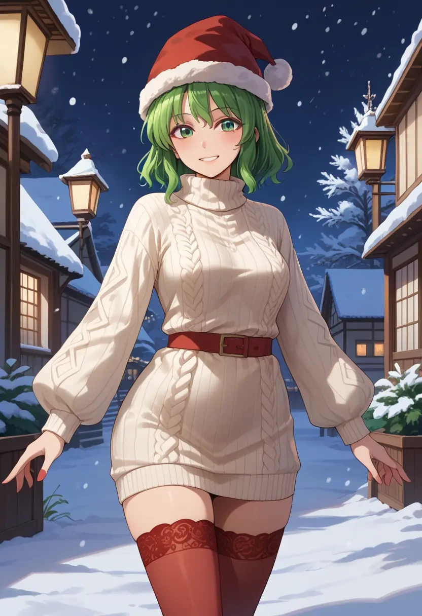 touhou,kochiya_sanae,Christmas,sweater dress,stockings  - 