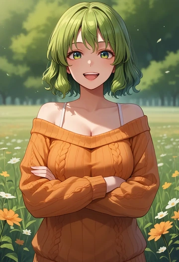 touhou,kochiya_sanae,orange,sweater  - AI generated anime art