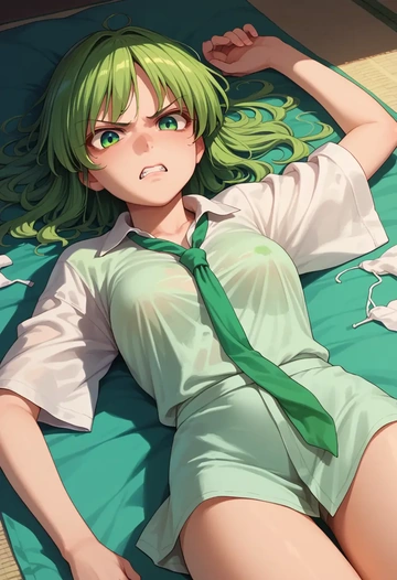 touhou,kochiya_sanae,tie-dye shirt,dolphin shorts  - AI generated anime art