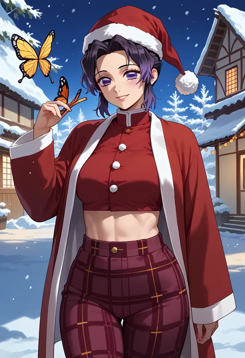 kimetsu_no_yaiba,kochou_shinobu,Christmas,plaid trousers  - 