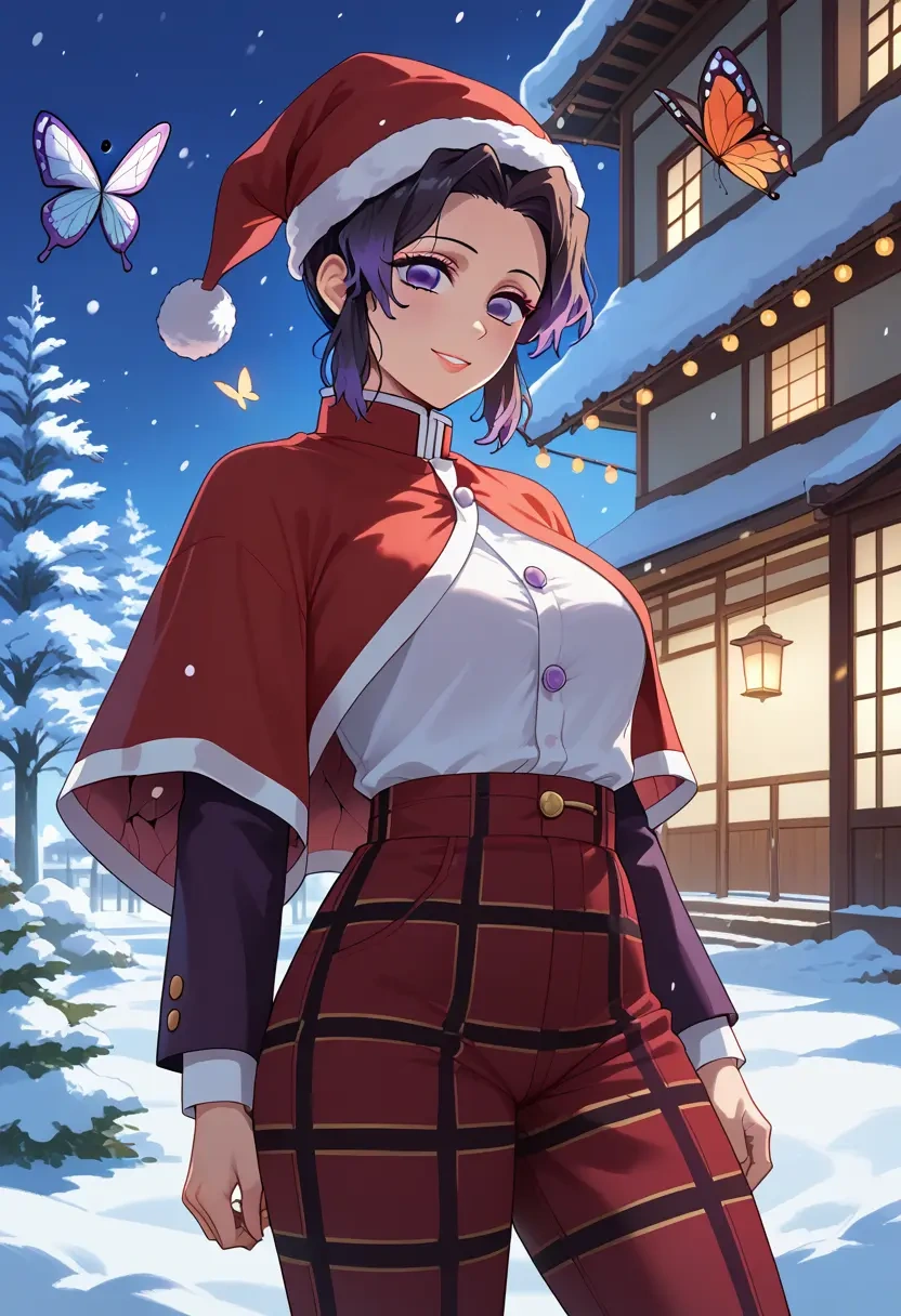 kimetsu_no_yaiba,kochou_shinobu,Christmas,plaid trousers  - 