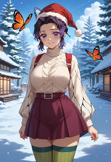 kimetsu_no_yaiba,kochou_shinobu,Christmas,sweater dress,stockings  - AI generated anime art