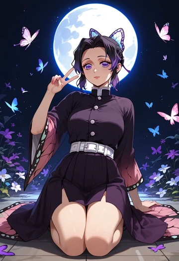 kimetsu_no_yaiba,kochou_shinobu,gothic priestess gown,high slit,embroidered veil  - AI generated anime art