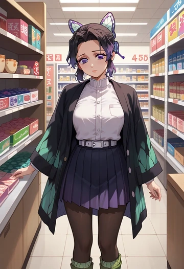 kimetsu_no_yaiba,kochou_shinobu,winter,student uniform,duffle coat  - AI generated anime art