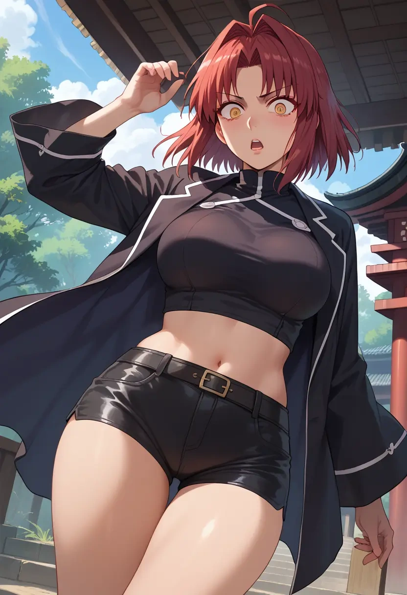 tsukihime,kohaku_(tsukihime),leather,shorts,crop top  - 