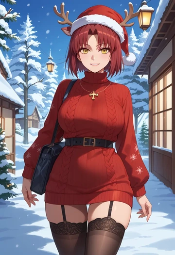 tsukihime,kohaku_(tsukihime),sweater,stockings,Thigh garters  - AI generated anime art