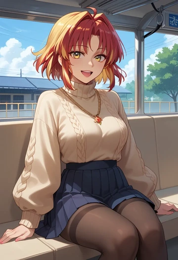 tsukihime,kohaku_(tsukihime),sweater,cropped,pleated midi skirt  - AI generated anime art