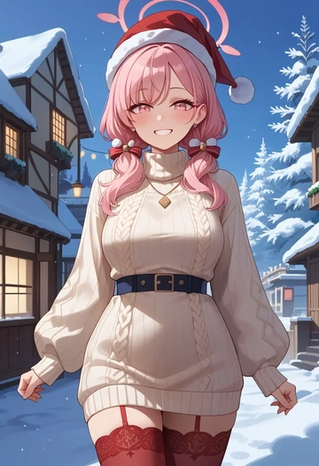 blue_archive,koharu_(blue_archive),Christmas,sweater dress,stockings  - AI generated anime art