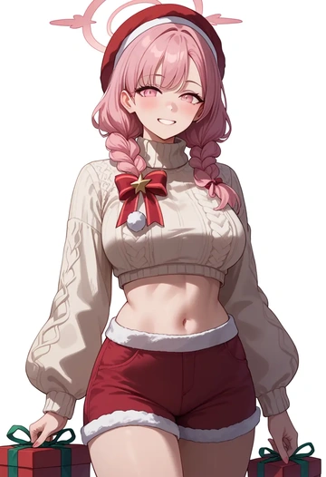 blue_archive,koharu_(blue_archive),Christmas,red velvet shorts,turtleneck sweater  - AI generated anime art