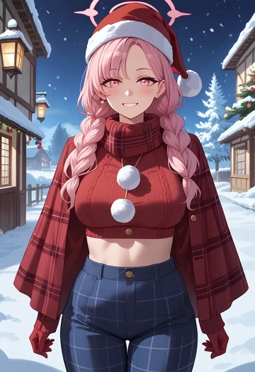 blue_archive,koharu_(blue_archive),Christmas,plaid trousers  - AI generated anime art