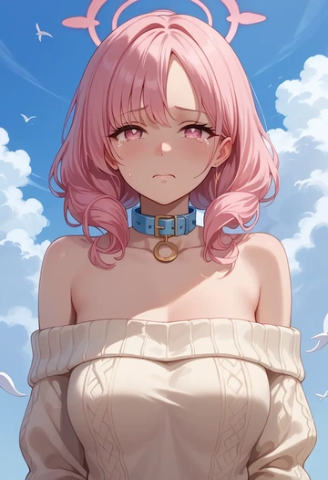 blue_archive,koharu_(blue_archive),sweater,off-shoulder,collar  - AI generated anime art