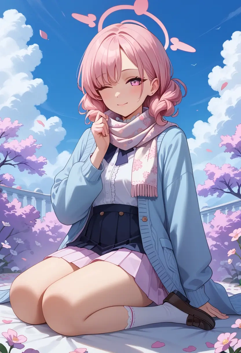 blue_archive,koharu_(blue_archive),spring,student uniform,cardigan  - 