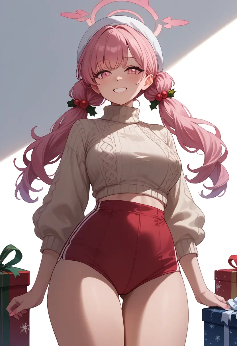 blue_archive,koharu_(swimsuit)_(blue_archive),Christmas,red velvet shorts,turtleneck sweater  - 