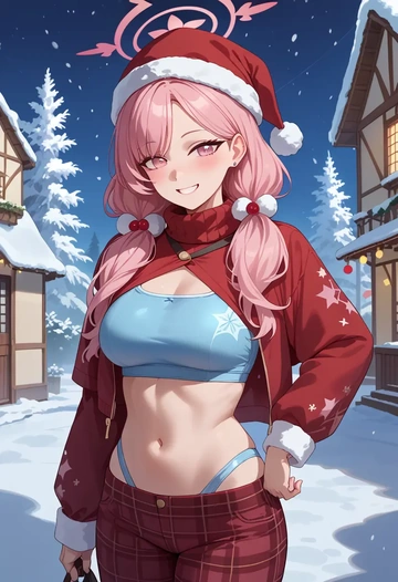 blue_archive,koharu_(swimsuit)_(blue_archive),Christmas,plaid trousers  - AI generated anime art