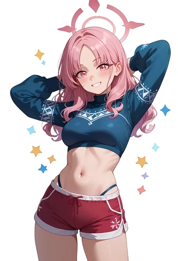 blue_archive,koharu_(swimsuit)_(blue_archive),Christmas,red velvet shorts  - AI generated anime art